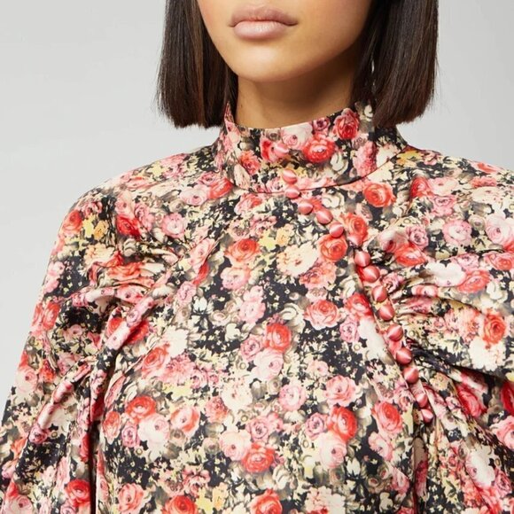 New Rotate Birger Christensen Kim Floral Whitecap Gray Mini Dress NWT Size 4 US - Picture 4 of 17